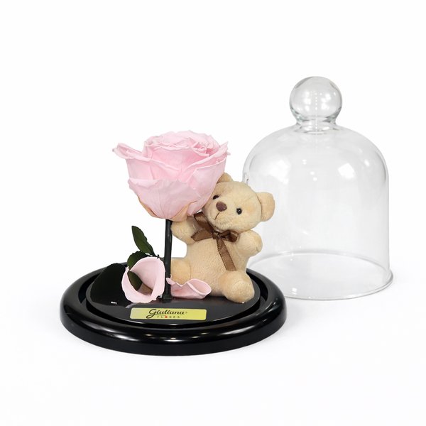 Mini Rosa Encantada Cor de Rosa e Urso Chaveiro