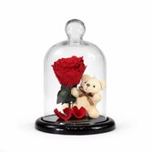 Mini Rosa Encantada Vermelha e Urso Chaveiro