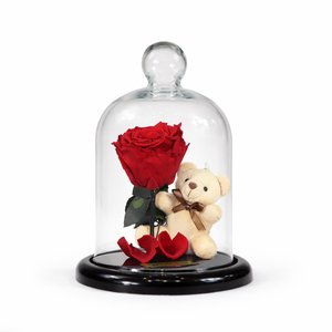 Imagem de Mini Rosa Encantada Vermelha e Urso Chaveiro
