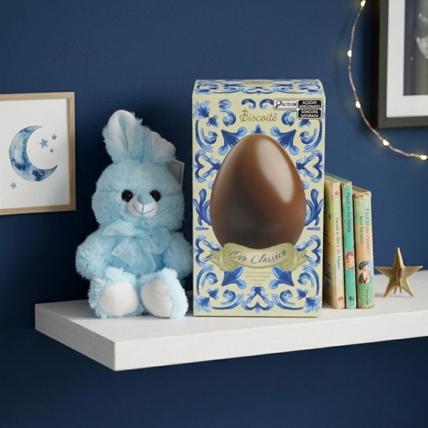 Coelho de Pelúcia Azul e Ovo Clássico 180g Biscoitê