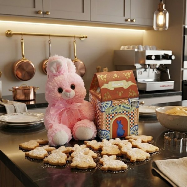 Coelho de Pelúcia Rosa e Casinha Coelê 80g Biscoitê