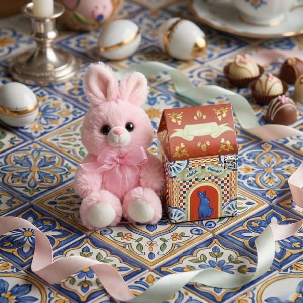 Coelho de Pelúcia Rosa e Casinha Coelê 80g Biscoitê