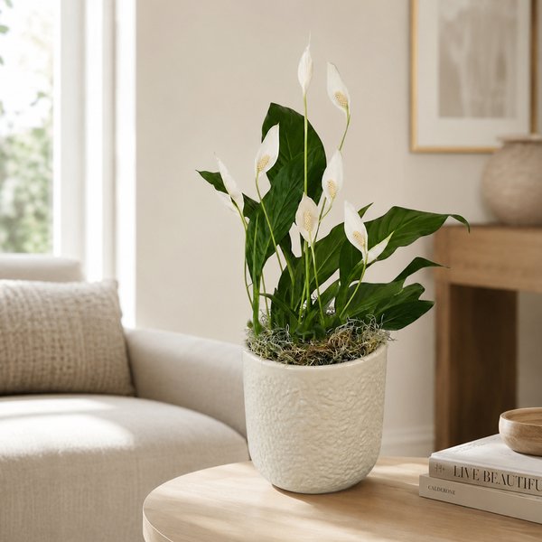 Refinado Lírio da Paz Plantado - Vaso Off White
