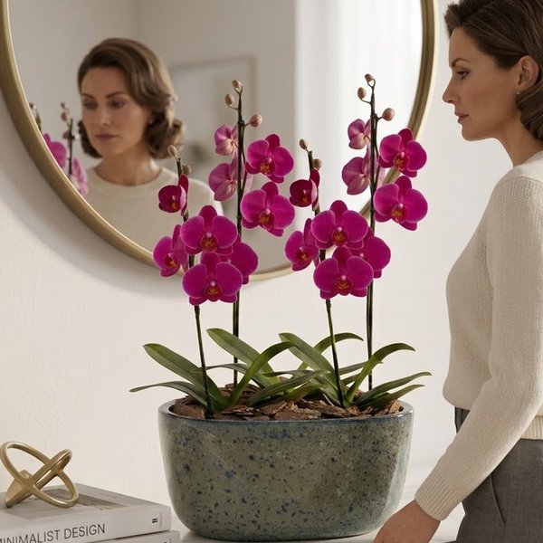 Orquídeas Pink para Presente na Jardineira Azul