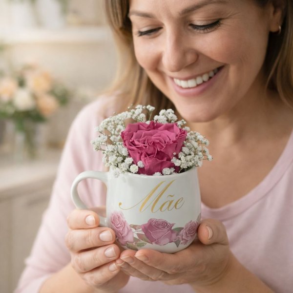 Rosa Encantada Violeta na Caneca Mãe Encanto