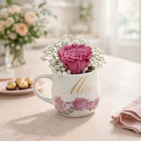 Rosa Encantada Violeta na Caneca Mãe Encanto