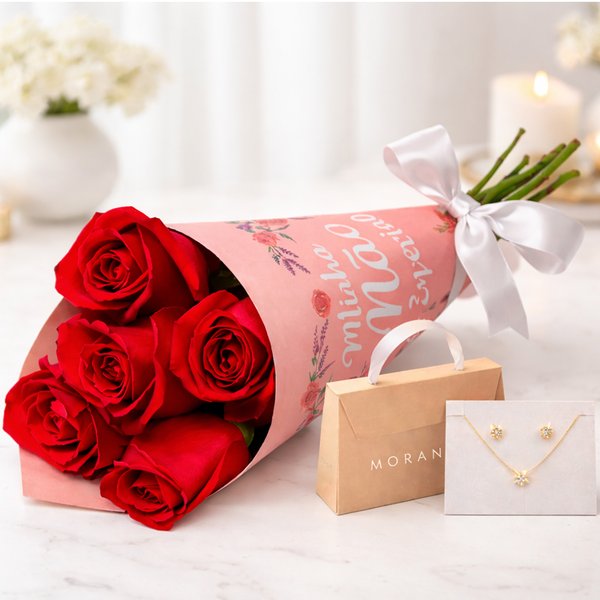 Buquê de Rosas e Conjunto Morana - Especial de Maes