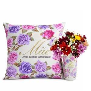 Imagem de Kit Almofada Florescer e Copo Sky com Flores do Campo