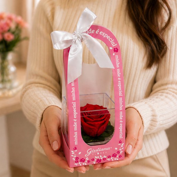 Mini Box de Rosa Encantada Vermelha - Mãe Laço de Amor