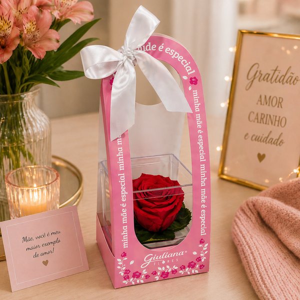 Mini Box de Rosa Encantada Vermelha - Mãe Laço de Amor