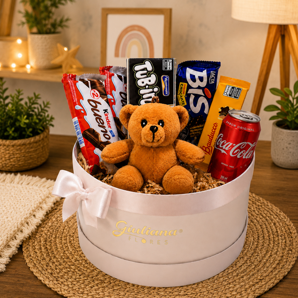 Cesta Top Doçuras com Urso Chaveirinho