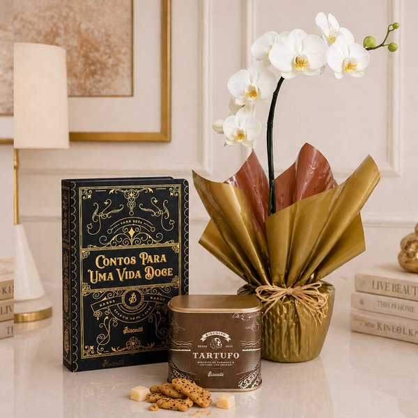 Orquídea Phalaenopsis Branca Plantada e Biscoitê