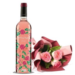 Imagem de Vinho Rosé Espanhol 99 Rosas Punctum e Buque de 3 Rosas