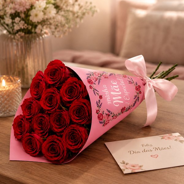 Buquê de 12 Rosas Vermelhas - Especial de Maes