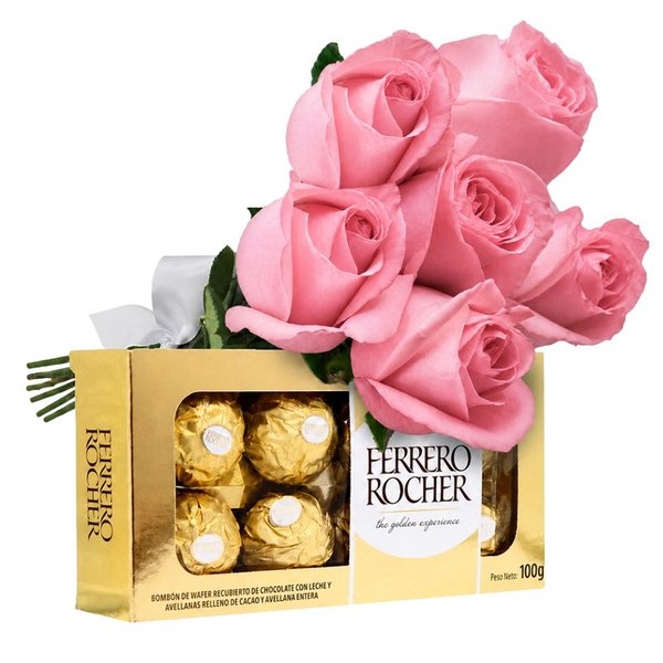 Buquê de 6 Rosas Pink e Ferrero