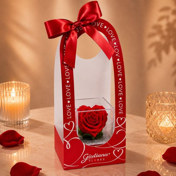 Mini Box com Coração de Rosa Encantada Vermelha - My Love