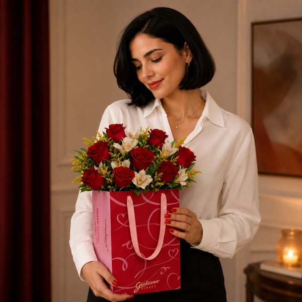 Buquê Maravilha com 8 Rosas Vermelhas - Bag Love