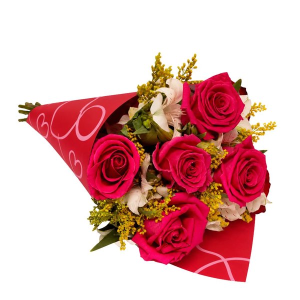 Buquê Encanto com 5 Rosas Pink Love