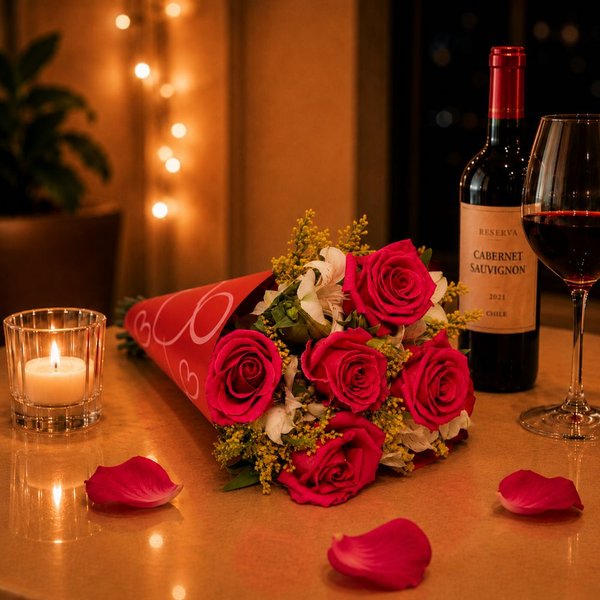 Buquê Encanto com 5 Rosas Pink Love