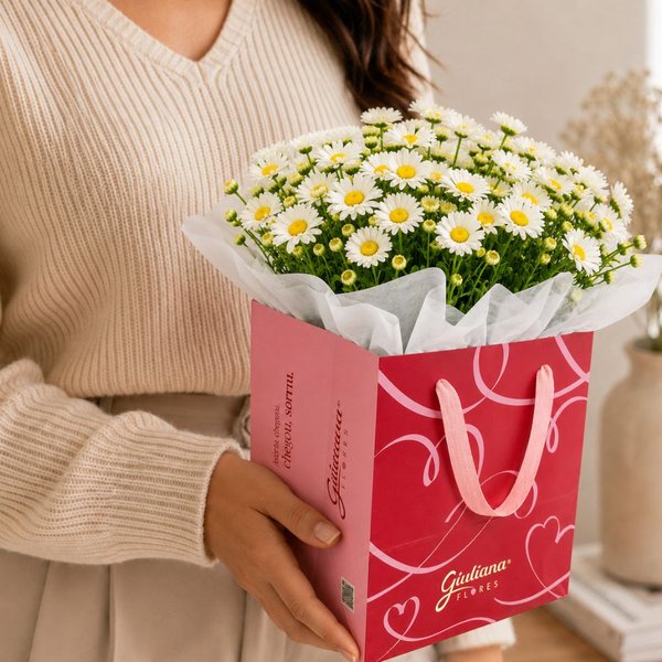 Margaridinhas Plantadas Brancas na Bag Love