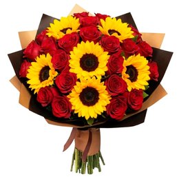 Imagem de Buquê de 6 Girassóis e 24 Rosas Vermelhas