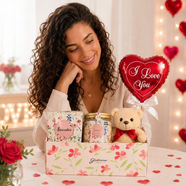Box Florescer com Pelúcia e Biscoitê e Balão