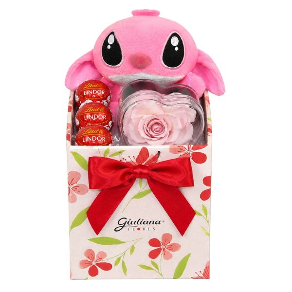 Box Carinho com Pelúcia Angel e Mini Coração Encantado e Lindt