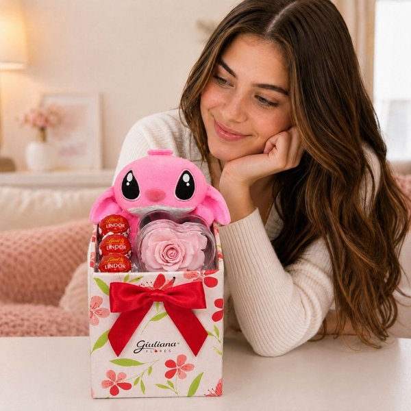 Box Carinho com Pelúcia Angel e Mini Coração Encantado e Lindt