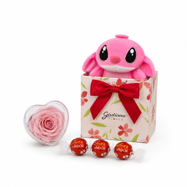 Box Carinho com Pelúcia Angel e Mini Coração Encantado e Lindt