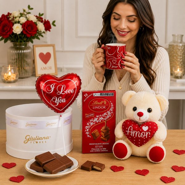 Box Charme com Caneca Love e Lindt e Balão