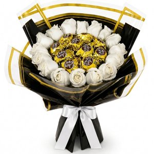 Imagem de Charmoso Buquê de Rosas Brancas e Ouro Branco