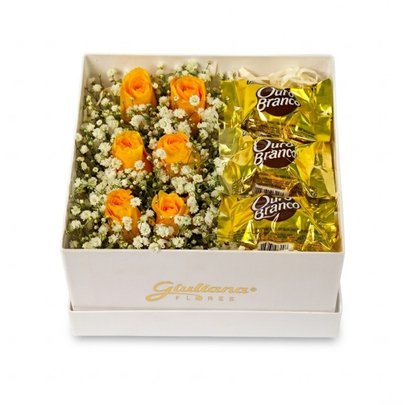 Caixa Encanto das Rosas Amarelas e Ouro Branco