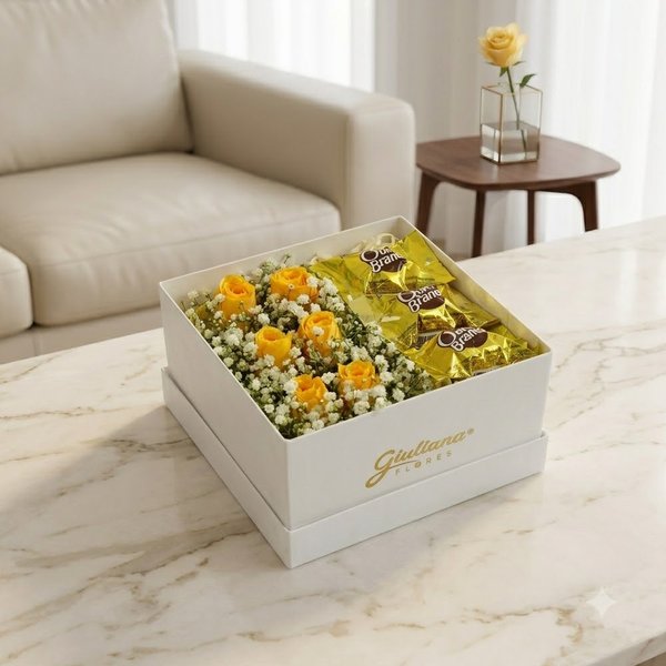 Caixa Encanto das Rosas Amarelas e Ouro Branco
