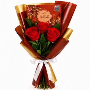 Imagem de Buquê Trio de Rosas Vermelho e Chocolate Giuliana Flores