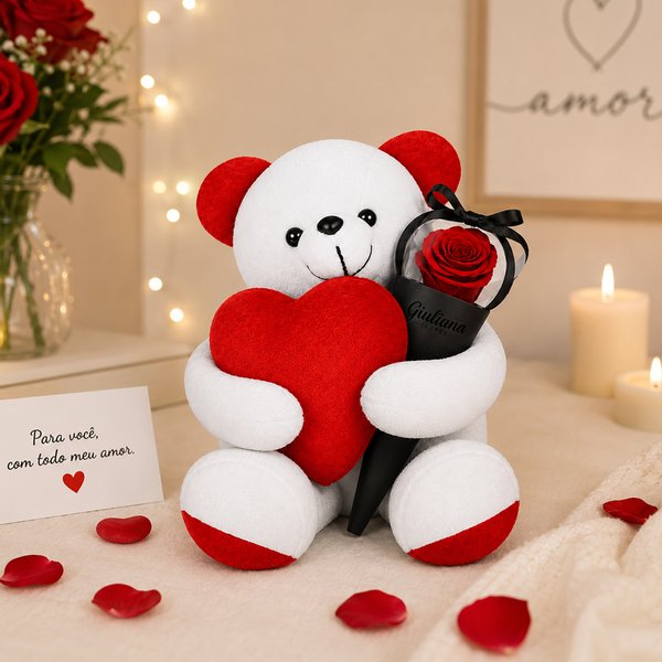Urso Carinhoso com Coração e Cone Encantado