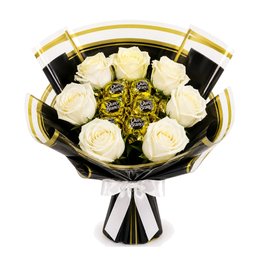 Imagem de Delicado Buquê de Rosas Brancas e 5 Ouro Branco