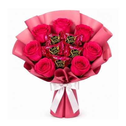 Delicado Buquê de Rosas Pink e 5 Sonho de Valsa
