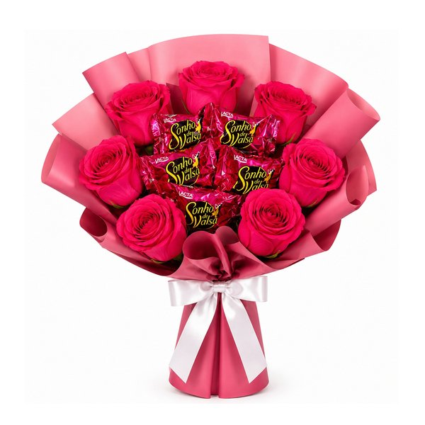 Delicado Buquê de Rosas Pink e 5 Sonho de Valsa