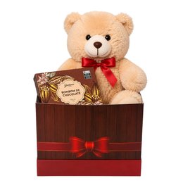 Imagem de Urso Dudu e Chocolate Giuliana Flores na Caixa Laço