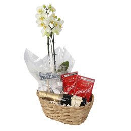 Imagem de Cesta Aurora com Orquídea Branca e Lindt e Chandon Baby