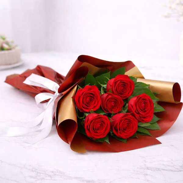 Buquê Serenidade com 6 Rosas Vermelhas