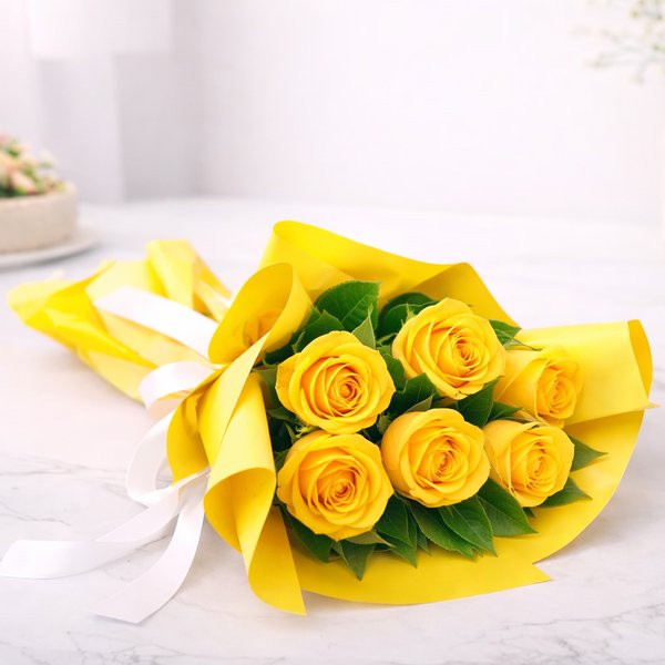 Buquê Serenidade com 6 Rosas Amarelas
