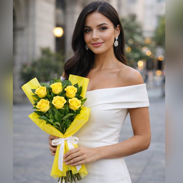 Buquê Serenidade com 6 Rosas Amarelas