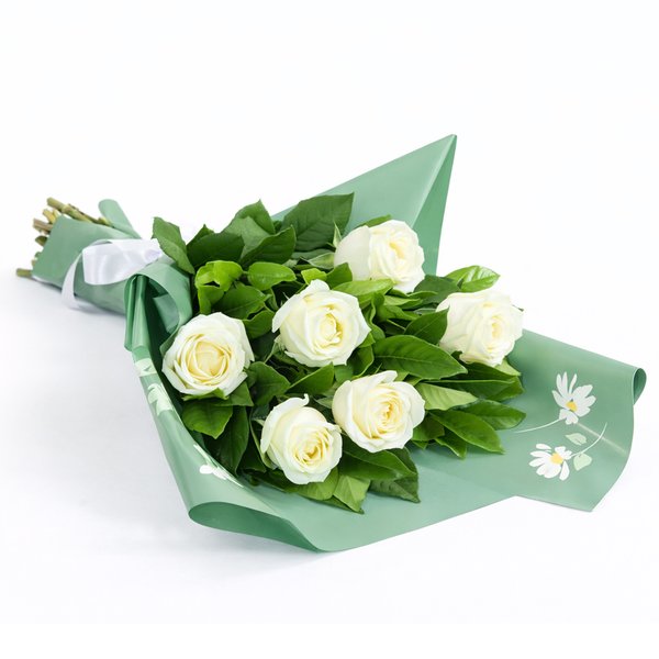 Buquê Serenidade com 6 Rosas Brancas