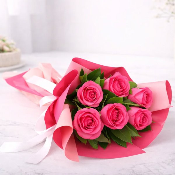 Buquê Serenidade com 6 Rosas Pink