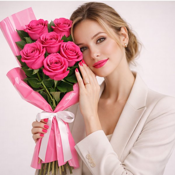 Buquê Serenidade com 6 Rosas Pink