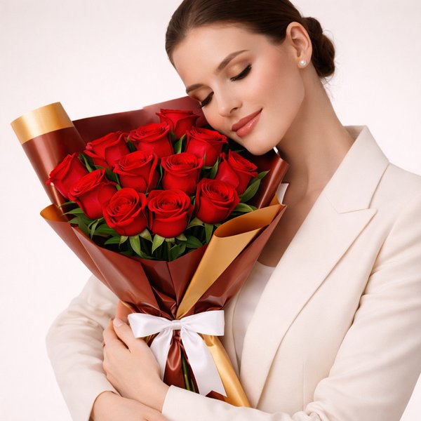 Buquê Serenidade com 12 Rosas Vermelhas