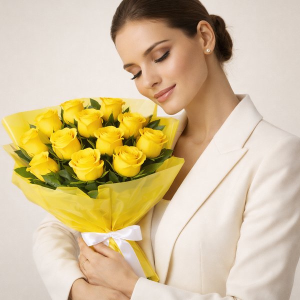 Buquê Serenidade com 12 Rosas Amarelas