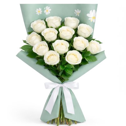 Buquê Serenidade com 12 Rosas Brancas