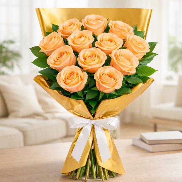 Buquê Serenidade com 12  Rosas Champanhe